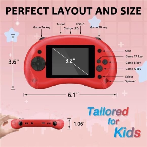 Handheld 198 Classic Video Games Kid Console System Gameboy Retro RED Color NEW - Picture 5 of 6